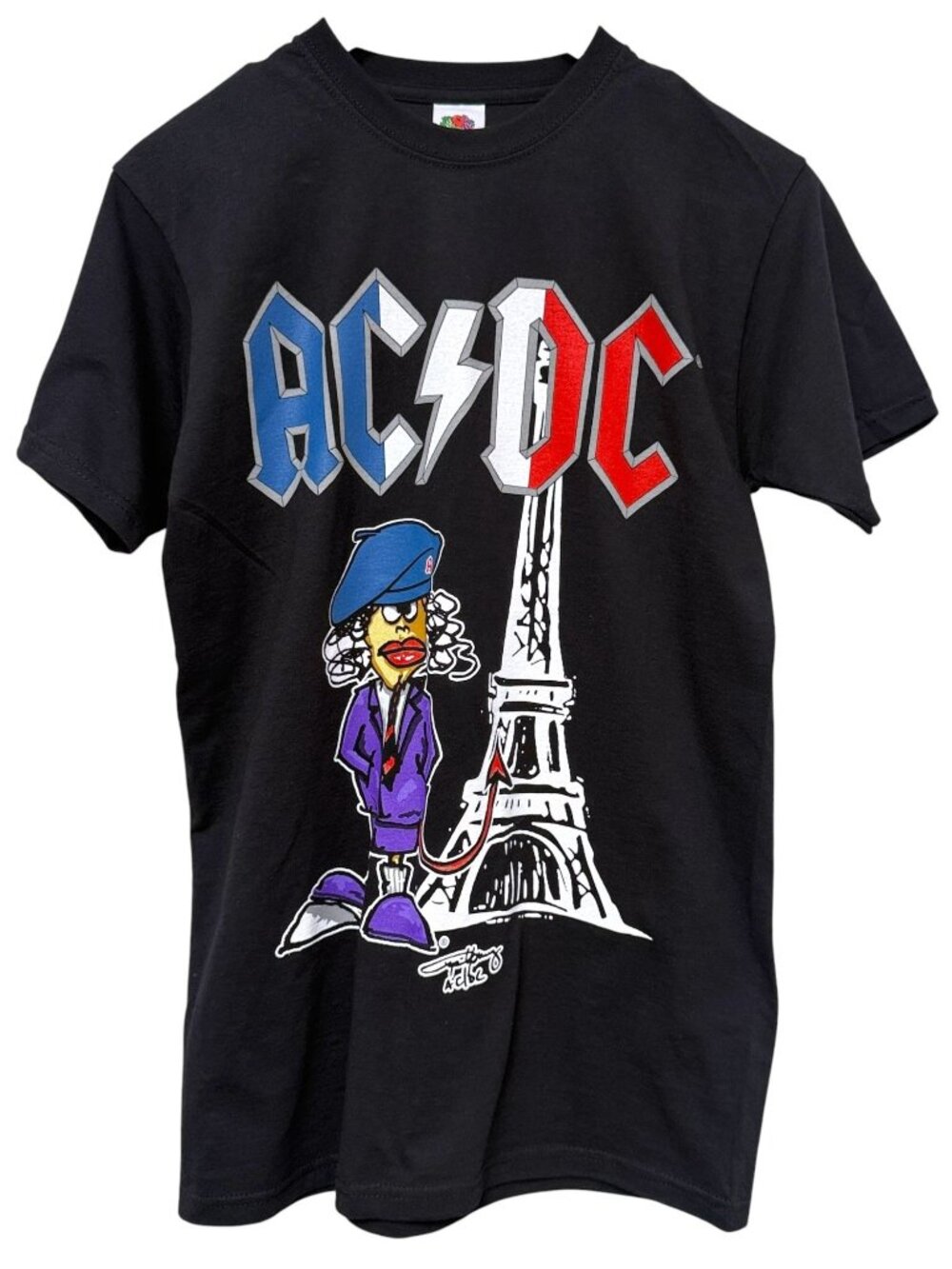 AC/DC Paris Rock Band T-Shirt Small Black Graphic Tee Cotton Concert Shirt